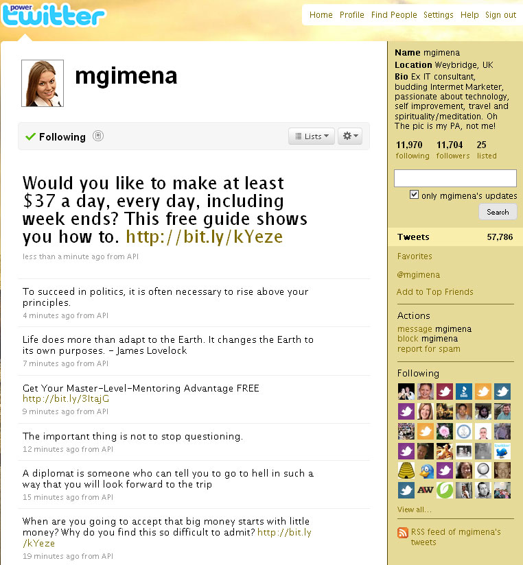 New Media Douchebag Classic Automated Twitter Douchebaggery - Note he admits the pic isn't his either!